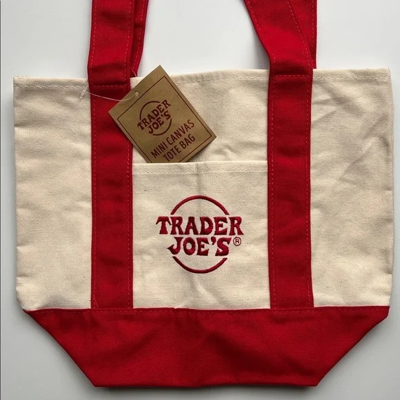 NWT Trader Joe’s Mini Canvas Tote Bag - Limited Edition Red & Cream - Picture 6 of 12